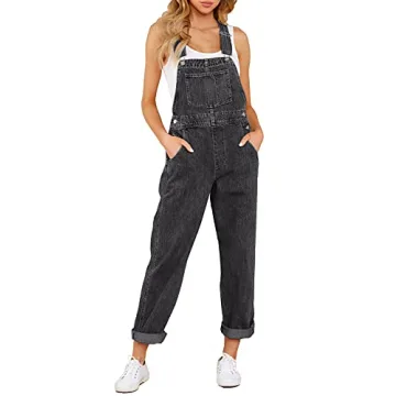 Luvamia Women's Casual Adjustable Denim Bib Overalls - Deep Grey