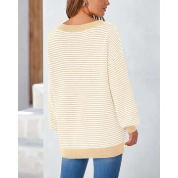 Zenlonr Women's 2025 Fall Winter Striped Sweater Long Sleeve Off Shoulder Loose Knit Pullover Tops(Beige,Small)