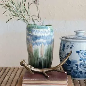Creative Co-Op Vintage Lotus Porcelain Ginger Jar, Blue