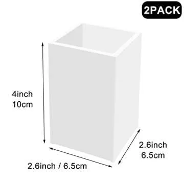 White Acrylic Pencil Pen Holder Cup 2 Pack,Desk Accessories Holder,Makeup Brush Storage Organizer,Modern Design Desktop Stationery Organizer for Office School Home Supplies,2.6x 2.6x 4 inches