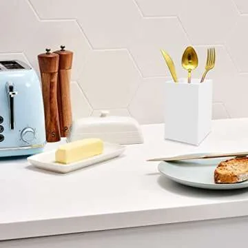 White Acrylic Pencil Pen Holder Cup 2 Pack,Desk Accessories Holder,Makeup Brush Storage Organizer,Modern Design Desktop Stationery Organizer for Office School Home Supplies,2.6x 2.6x 4 inches