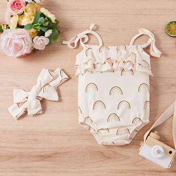 Baby Girls Daisy Playsuits Bodysuit+Headband Print Halter Romper Floral Jumpsuit Infant Summer Clothes (A-Rainbow, 12-18 Months)