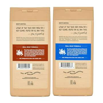 Dr. Squatch NEW Natural Body Wash for Men - Exfoliating and Non-Exfoliating - Wood Barrel Bourbon + Fresh Falls (14 oz, 2 Pack)