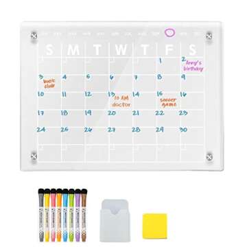 TOHERVIE Magnetic Acrylic Dry Erase Calendar Board for Fridge, 17"x12" Inches Clear Planning Board Planner for Refrigerator with 8 Colors Markers and Holder Eraser