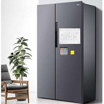 TOHERVIE Magnetic Acrylic Dry Erase Calendar Board for Fridge, 17"x12" Inches Clear Planning Board Planner for Refrigerator with 8 Colors Markers and Holder Eraser