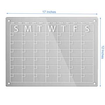 TOHERVIE Magnetic Acrylic Dry Erase Calendar Board for Fridge, 17"x12" Inches Clear Planning Board Planner for Refrigerator with 8 Colors Markers and Holder Eraser