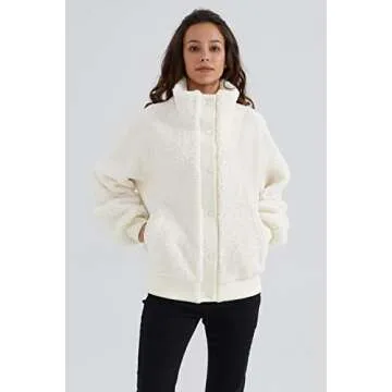 Orolay Women's Sherpa Fleece Jacket Oversized Winter Coat Long Sleeve Button Outwear Beige M