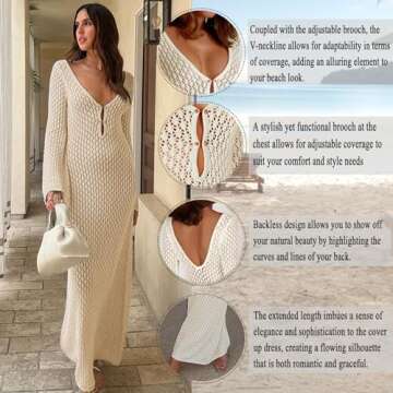 Leoparts Crochet Swimsuit Cover Up for Women Sexy V Neck Hollow Out Backless Maxi Dress Beach Bikini Coverup Dresses
