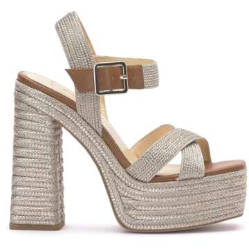 Jessica Simpson Women's Brycen Platform High Heel Sandal Wedge, Platino, 7.5