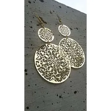 IDB Delicate Filigree Dangle Double Circle Drop Hook Earrings - Approx 3 1/4 inches (3.25" / 8.2 cm) Length x 1 13/16 inches (1.81" / 4.6cm) - (Gold Tone)