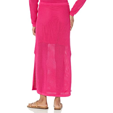 The Drop Women's Halle Crochet Midi Skirt with Side Slit, Hot Pink, S