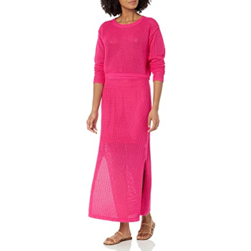 The Drop Women's Halle Crochet Midi Skirt with Side Slit, Hot Pink, S