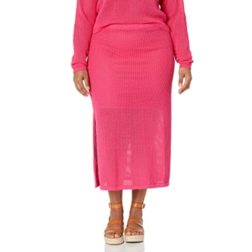 The Drop Women's Halle Crochet Midi Skirt with Side Slit, Hot Pink, S