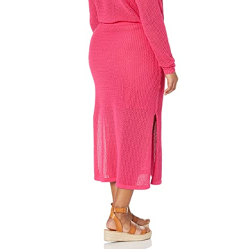 The Drop Women's Halle Crochet Midi Skirt with Side Slit, Hot Pink, S