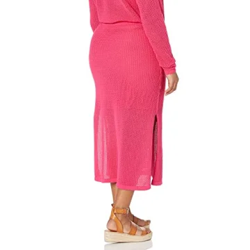 The Drop Women's Halle Crochet Midi Skirt with Side Slit, Hot Pink, S