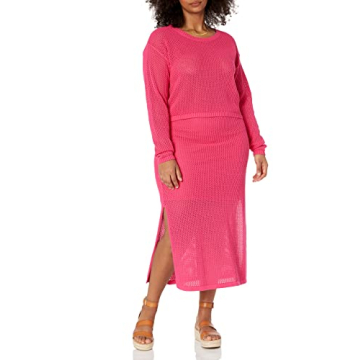 The Drop Women's Halle Crochet Midi Skirt with Side Slit, Hot Pink, S