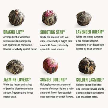 Numi Organic Tea Flowering Tea Gift Set, 6 Tea Blossoms with 16 Ounce Glass Teapot in Elegant Bamboo Case (Packaging May Vary)