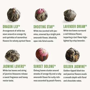 Numi Organic Tea Flowering Tea Gift Set, 6 Tea Blossoms with 16 Ounce Glass Teapot in Elegant Bamboo Case (Packaging May Vary)