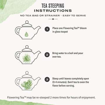 Numi Organic Tea Flowering Tea Gift Set, 6 Tea Blossoms with 16 Ounce Glass Teapot in Elegant Bamboo Case (Packaging May Vary)