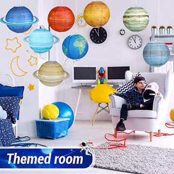 ADLKGG Solar System Hanging Paper Lanterns Outer Space Party Decorations, Galaxy Planets Paper Lanterns for Kids Birthday Baby Shower Science Classroom Home Decor, 8PCS