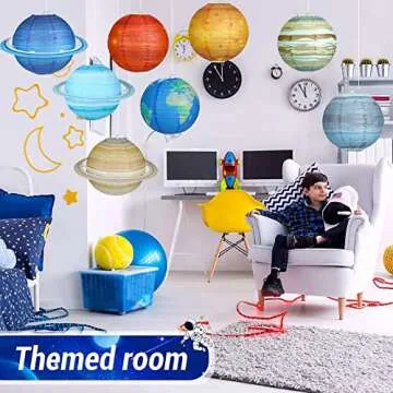 ADLKGG Solar System Hanging Paper Lanterns Outer Space Party Decorations, Galaxy Planets Paper Lanterns for Kids Birthday Baby Shower Science Classroom Home Decor, 8PCS