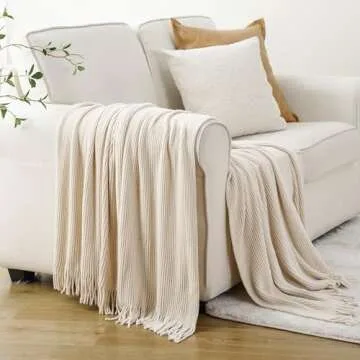 BATTILO HOME Beige Throw Blanket for Couch, Soft Chenille Knit Throws with Tassels for Home Decor, Spring Beige Throws for Couch Cover, 50"x60"