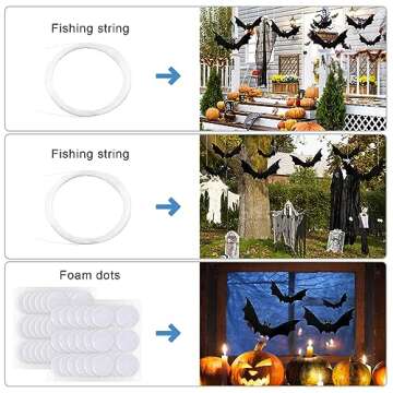 Yanyoyo 24 PCS Hanging Bats Halloween Decorations Outdoor - Large Flying Plastic Bats with Glow-in-The-Dark Eyes Stickers, Halloween Bats Outdoor Decor for Hanging in The Tree, Porch, Yard