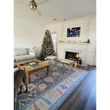 Modern Oushak Rug – Oversized Vintage Turkish Navy Blue Area Rugs, 9'8" x 13' Washable