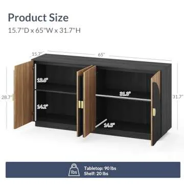 BELLEZE 65 Inch Fluted Buffet Cabinet with Storage, Symmetrical Arc Accent Sideboard Large Console T...