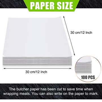 Sublimation White Butcher Paper Disposable Butcher Paper Sheets Square Meat Sheet Precut No Wax for Heat Press, Wrapping Meat, Art Project(100 Pieces,12 x 12 Inches)