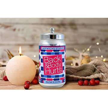 Back and Body Hurts | Sea Salt and Orchid Scented Candle | Laffwicks Studio | 100% Soy Wax | 11.5 OZ | Funny Candle Gift | Highly Scented