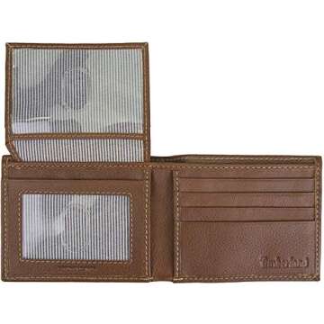 Timberland Men's Leather Wallet with Attached Flip Pocket, tan, One Size