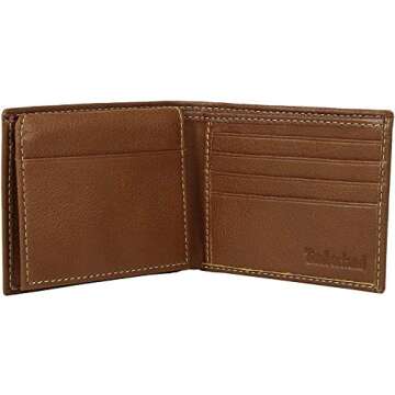Timberland Men's Leather Wallet with Attached Flip Pocket, tan, One Size