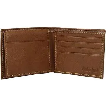 Timberland Men's Leather Wallet with Attached Flip Pocket, tan, One Size