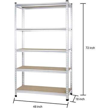Amazon Basics 5-Tier Medium Duty Storage Shelving Unit - Aluminum 48 x 18 x 72