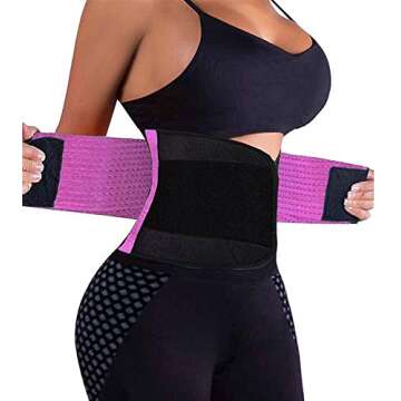 KOOCHY Waist Trainer Belt for Women - Waist Trimmer Back Support Belt Sweat Wrap for Weight Loss Workout Fitness Purple