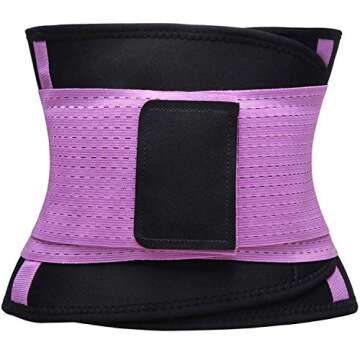 KOOCHY Waist Trainer Belt for Women - Waist Trimmer Back Support Belt Sweat Wrap for Weight Loss Workout Fitness Purple