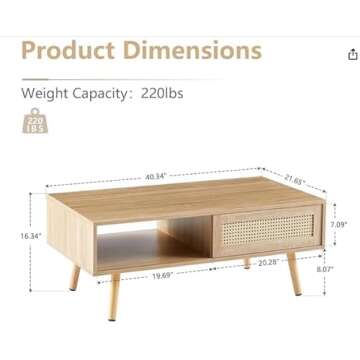 Forsho Rattan Coffee Table - Mid Century Modern Design with Elegant Storage