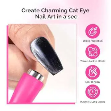 MelodySusie 5 in 1 Nail Magnet, Multifunctional Cat Eye Gel Nail Polish Magnet for Nail Art, Strong Magnetic Nail Polish Magnets Nail Design Tools, Hot Pink