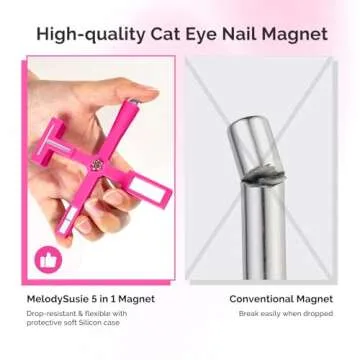 MelodySusie 5 in 1 Nail Magnet, Multifunctional Cat Eye Gel Nail Polish Magnet for Nail Art, Strong Magnetic Nail Polish Magnets Nail Design Tools, Hot Pink