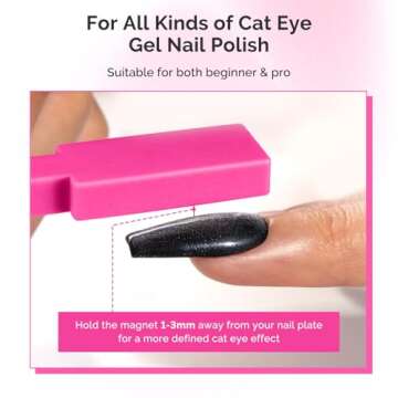 MelodySusie 5 in 1 Nail Magnet, Multifunctional Cat Eye Gel Nail Polish Magnet for Nail Art, Strong Magnetic Nail Polish Magnets Nail Design Tools, Hot Pink