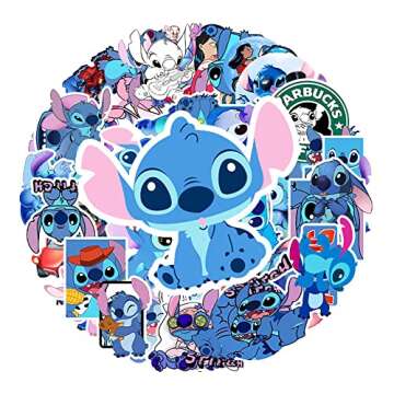 50 PCS Stitch Stickers,Cartoon Lilo and Stitch Reusable Vinyl Waterproof Decal for Water Bottle,Kids...