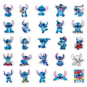50 PCS Stitch Stickers,Cartoon Lilo and Stitch Reusable Vinyl Waterproof Decal for Water Bottle,Kids Teens Gifts Laptop Toy Sticker for DIY Decorate Bumper Phone Hard Hat