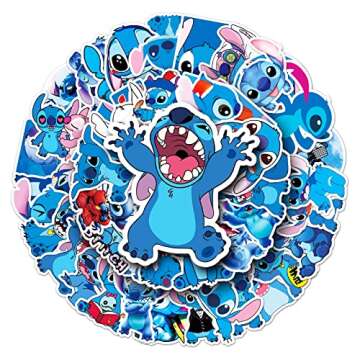 50 PCS Stitch Stickers,Cartoon Lilo and Stitch Reusable Vinyl Waterproof Decal for Water Bottle,Kids Teens Gifts Laptop Toy Sticker for DIY Decorate Bumper Phone Hard Hat