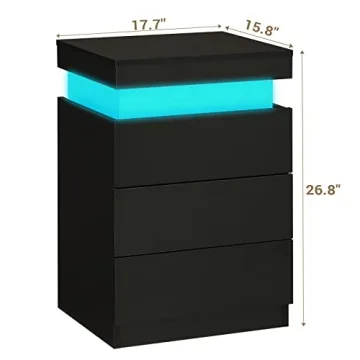 Modern Nightstand with LED Lights and Charging Station
