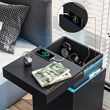 Modern Nightstand with LED Lights and Charging Station
