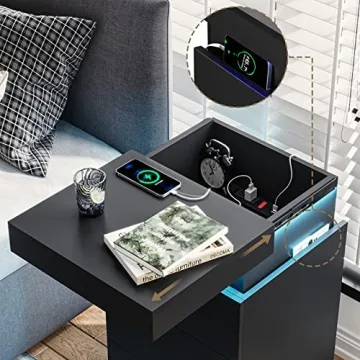 Modern Nightstand with LED Lights and Charging Station