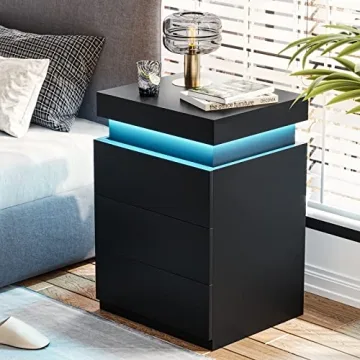 Modern Nightstand with LED Lights and Charging Station
