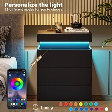 Modern Nightstand with LED Lights and Charging Station