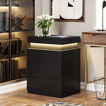 Modern Nightstand with LED Lights and Charging Station